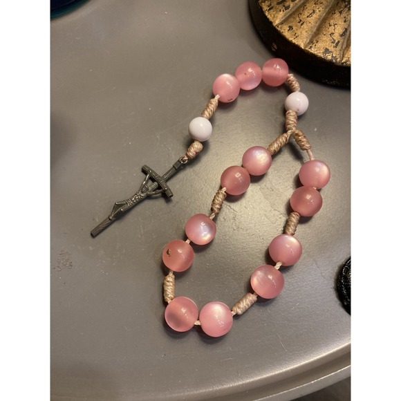 Jewelry - Pink Catholic Rosary Bracelet One Decade Prayer Beads Crucifix INRI
